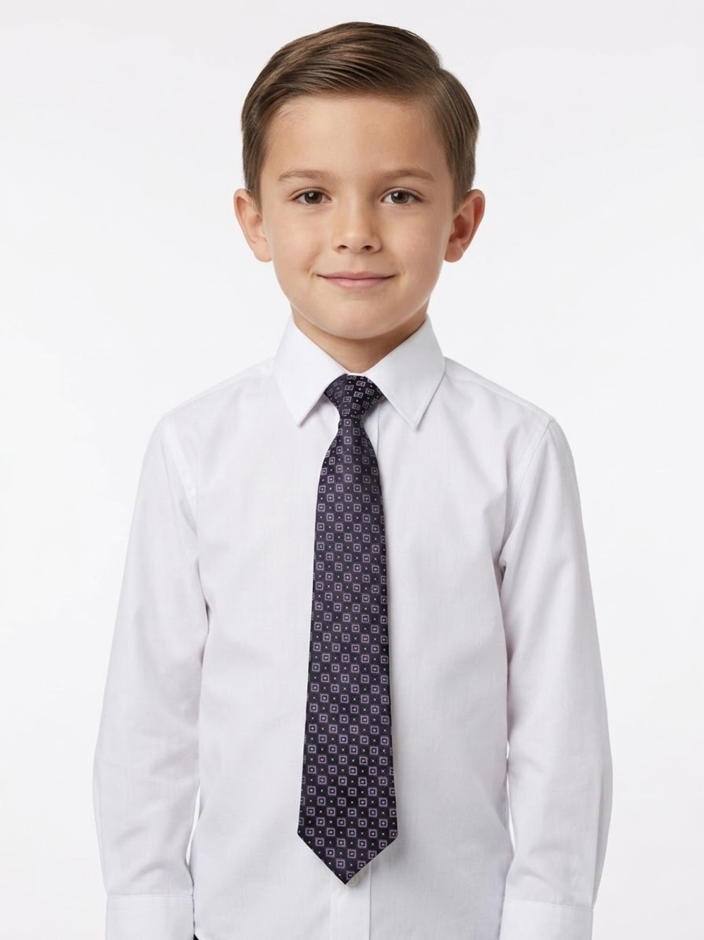 Boys Purple Geometric Square Print Clip-On Tie Pre-Tied Formal Necktie 14"